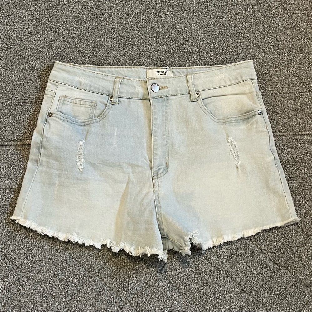 Forever 21 Cut Off Shorts Womens 31 Light Wash Distressed Denim Jean Raw Hem